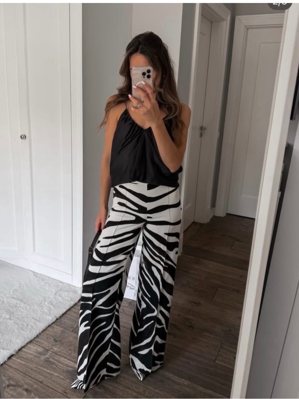 Zara Black & White Zebra-Print Wide Leg Trousers
